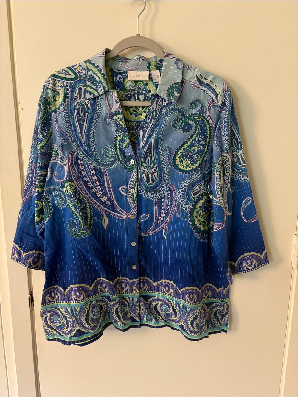 Chico's Multicolor Paisley Button-Up — Blue, Green & Purple Accents